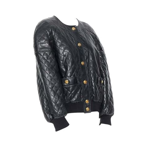 chanel black leather jacket|Chanel leather bomber jacket.